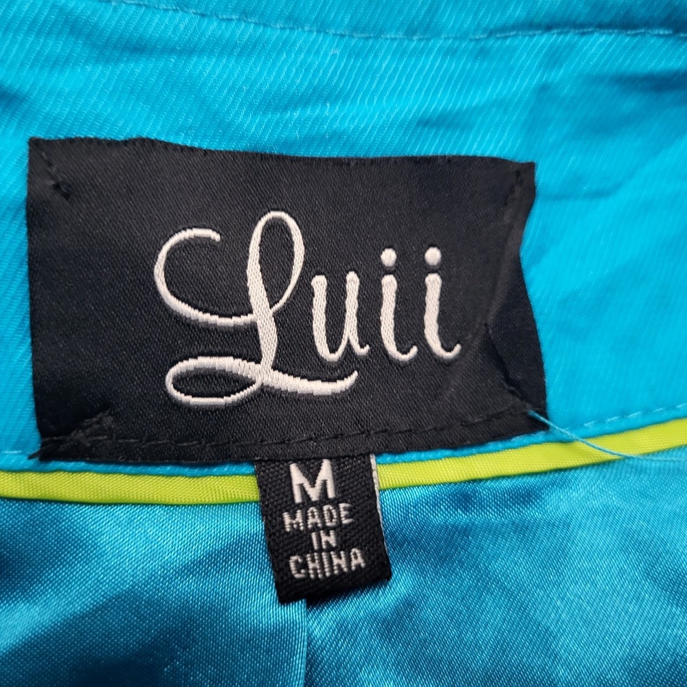 Anthropologie Luii Turquoise Blue Crepe Fitted Peplum Zip Up Jacket Blazer M - Picture 4 of 8